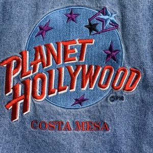 Vintage 90’s Unique Planet Hollywood Costa Mesa Denim Blue Jean Jacket SizeSmall